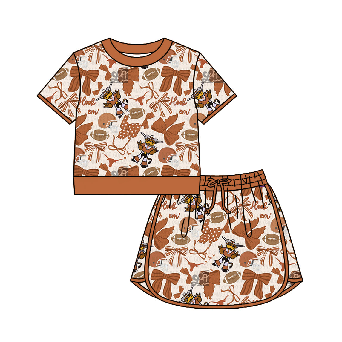 Preorder (moq 5)Baby Girls Bows Footballs Bull Skulls Top Skirt Shorts Team Clothes Sets