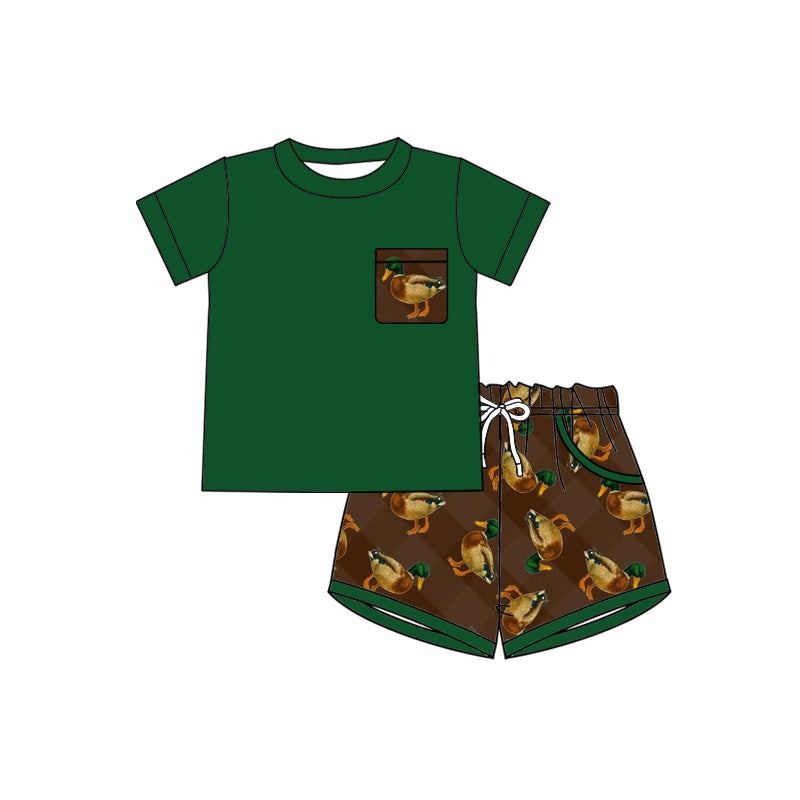 Preorder (moq 5)Baby Boys Green Shirts Top Ducks Checked Shorts Hunting Clothes Sets