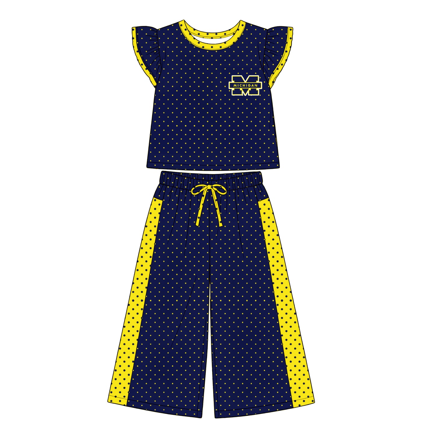 Preorder (moq 5)Baby Girls Flutter Sleeve Polka Dots Top Flare Pants Team Clothes Sets