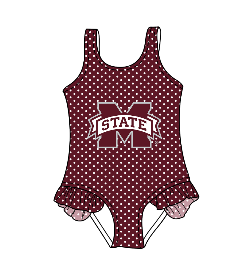 Preorder moq 5 Baby Girls Sleeveless Red Polka Dots M State Team Swimsuits