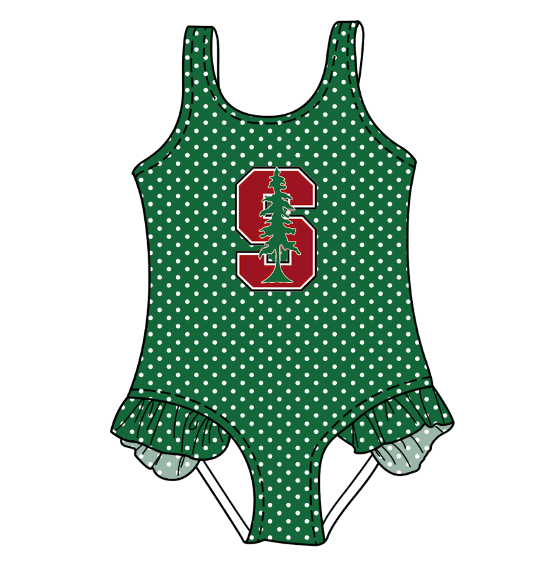 Preorder moq 5 Baby Girls Sleeveless Green Polka Dots S Tree Swimsuits