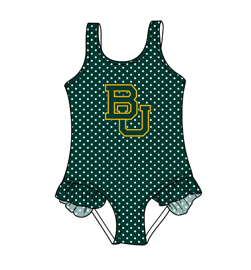 Preorder moq 5 Baby Girls Sleeveless Green Polka Dots BU Swimsuits