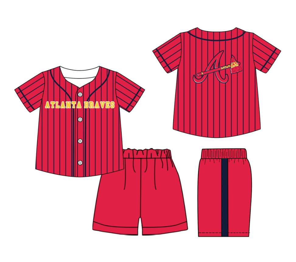 Preorder (moq 5)Baby Boys Blue Stripe Atlanta Braves Button Top Shorts Team Clothes Sets