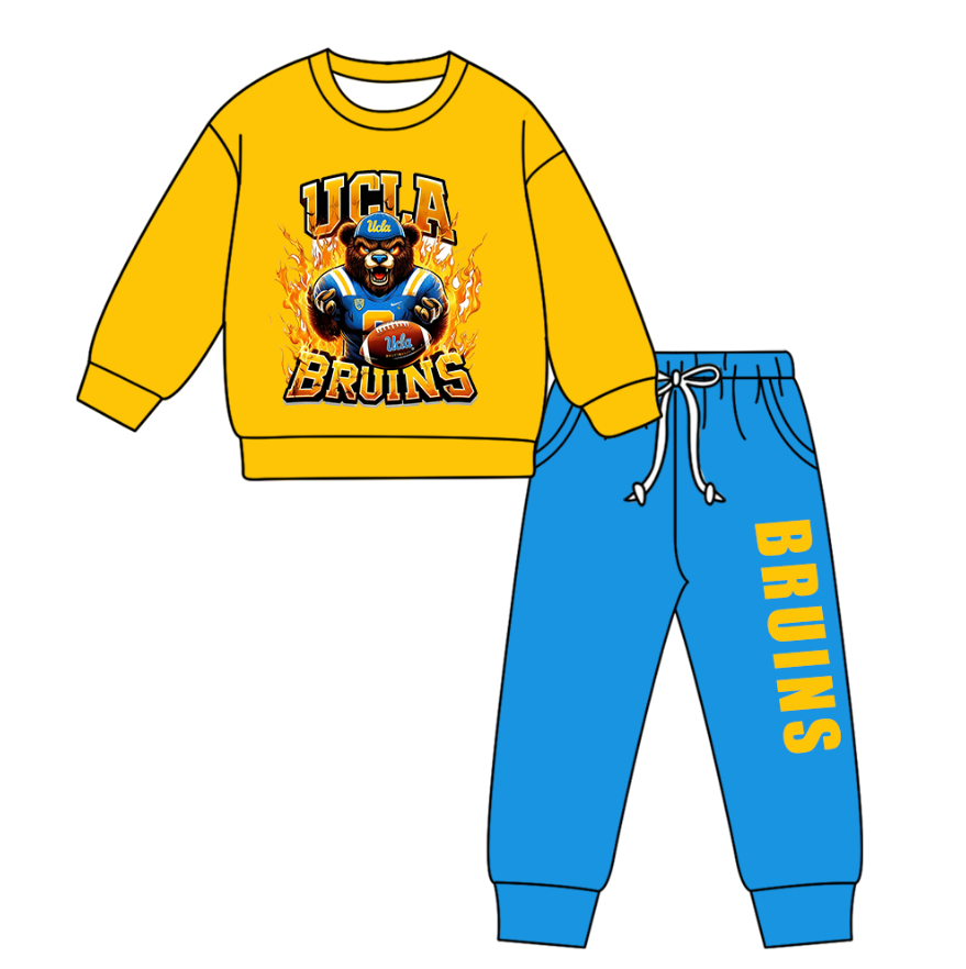 Preorder(moq 5) Baby Boys Ucla Bruins Yellow Top Pockets Jogger Pants Team Clothes Sets