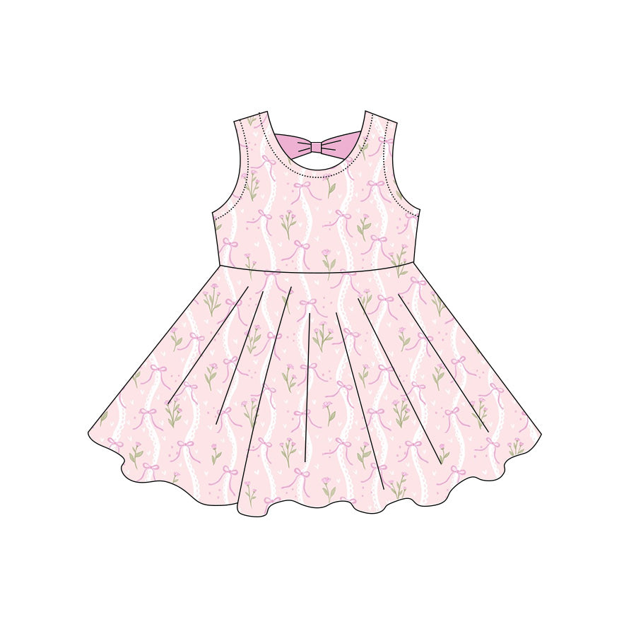 Preorder moq 5 Baby Girls Sleeveless Bows Flowers Knee Length Dresses