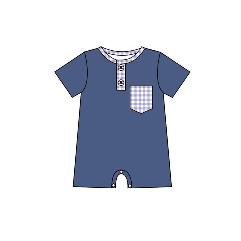 Preorder (moq 5)Baby Boys Grey Checked Pockets Button Shorts Rompers