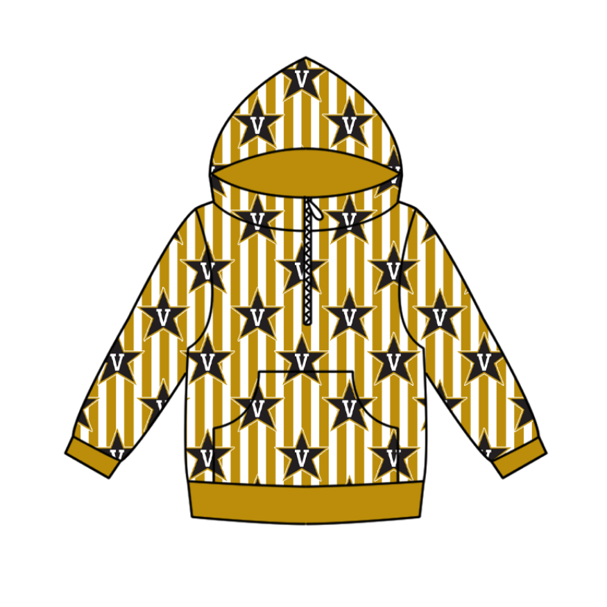 Preorder(moq 5) Baby Boys Zipper Pockets Gold Stripe V Stars Team Hoodies Top