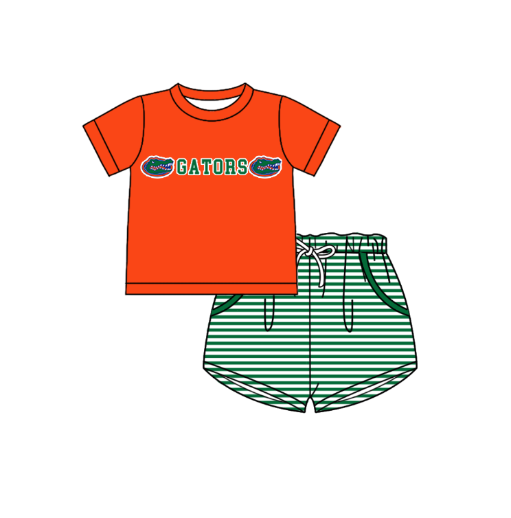 Preorder (moq 5)Baby Boys Gators Shirt Top Pockets Stripe Short Team Clothes Set