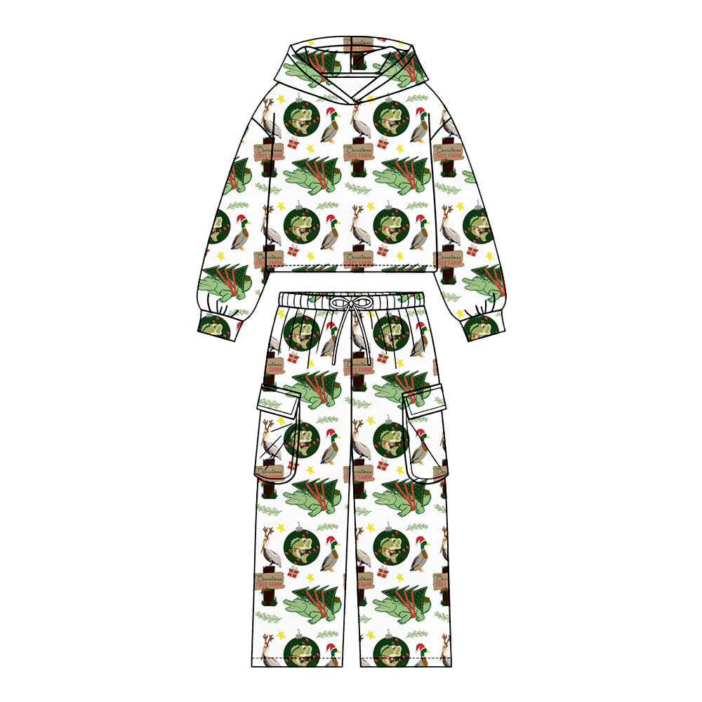 Preorder (moq 5)Baby Boys Ducks Fishes Hoodie Pockets Pants Christmas Hunting Clothes Sets