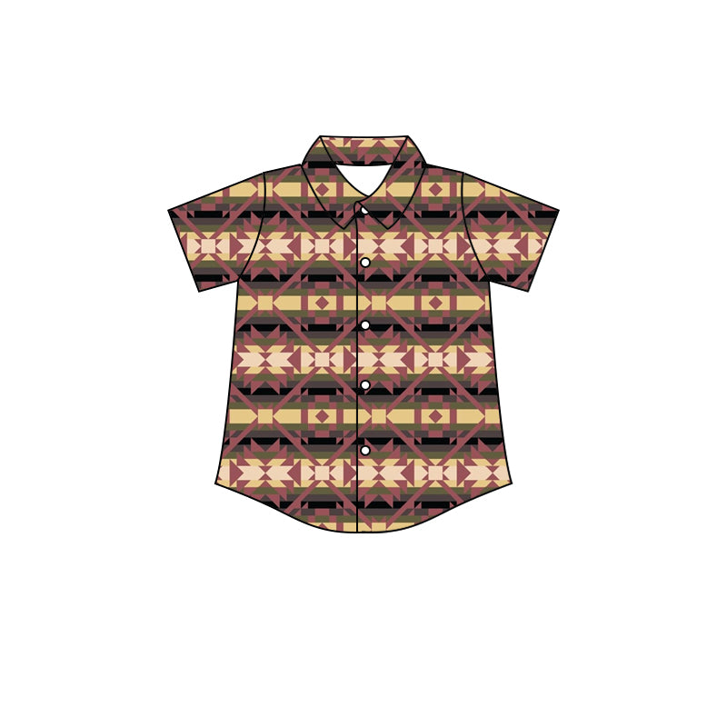 Preorder (moq 5)Baby Boys Short Sleeve Western Aztec Button Shirts Top