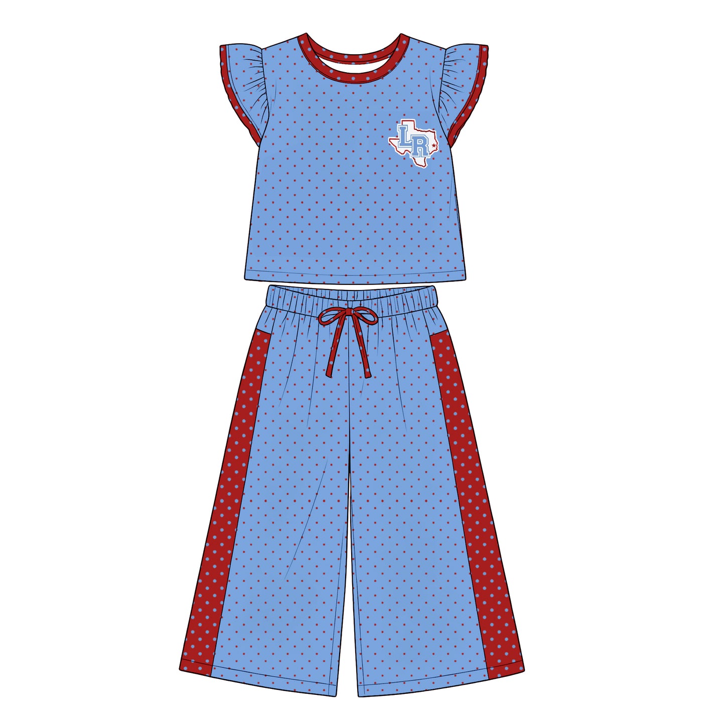 Preorder (moq 5)Baby Girls Flutter Sleeve Polka Dots Top Flare Pants Team Clothes Sets