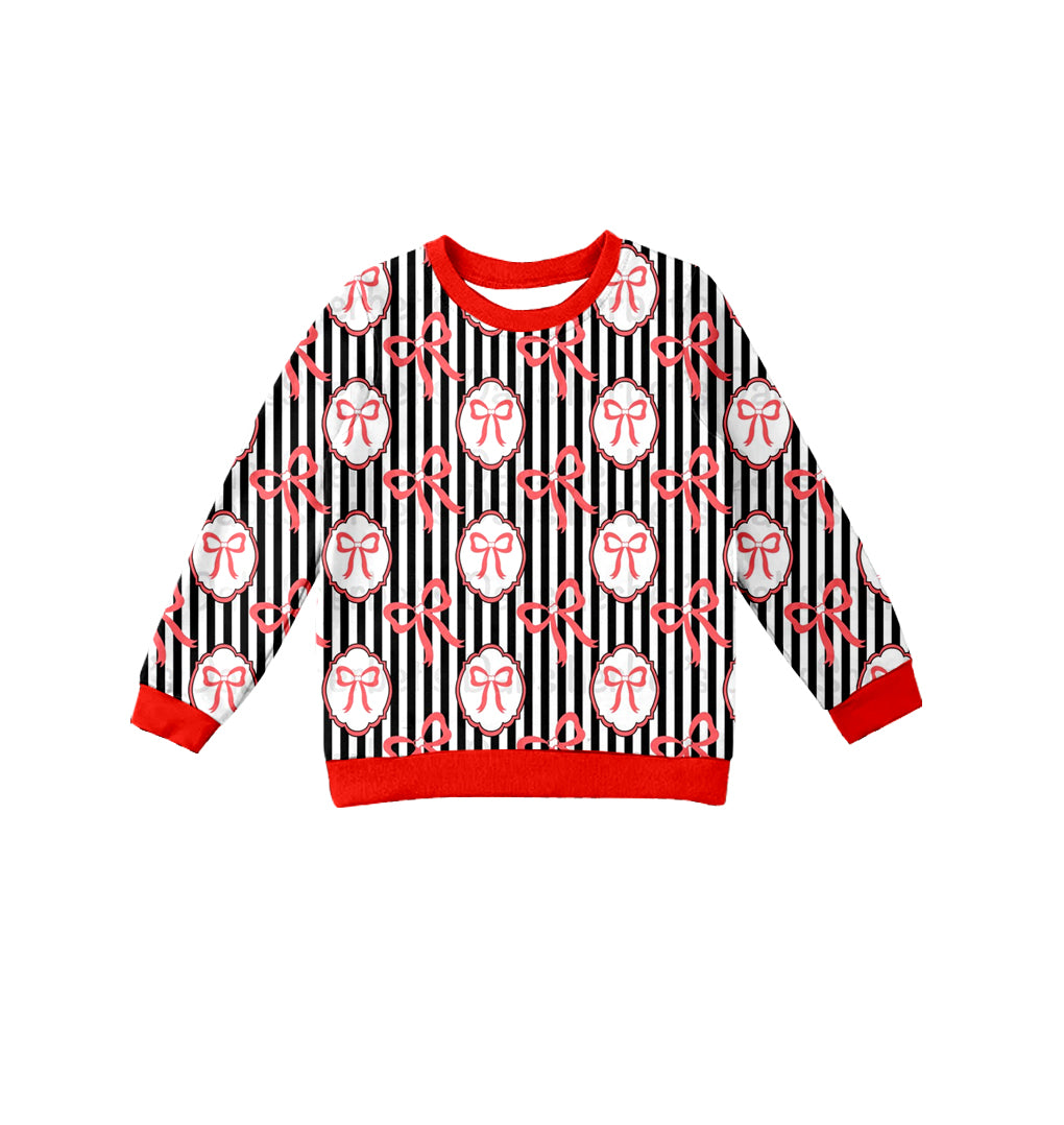 Preorder (moq 5)Baby Girls Long Sleeves Black Stripes Bows Tee Shirts Top