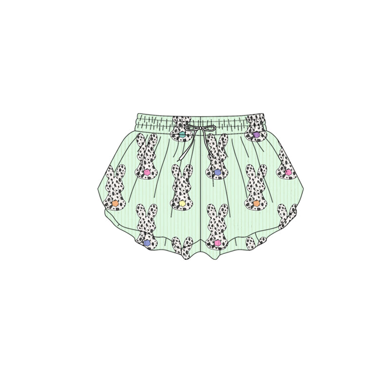 Preorder (moq 5)Baby Girls Cow Print Rabbits Easter Ruffle Shorts Bottom