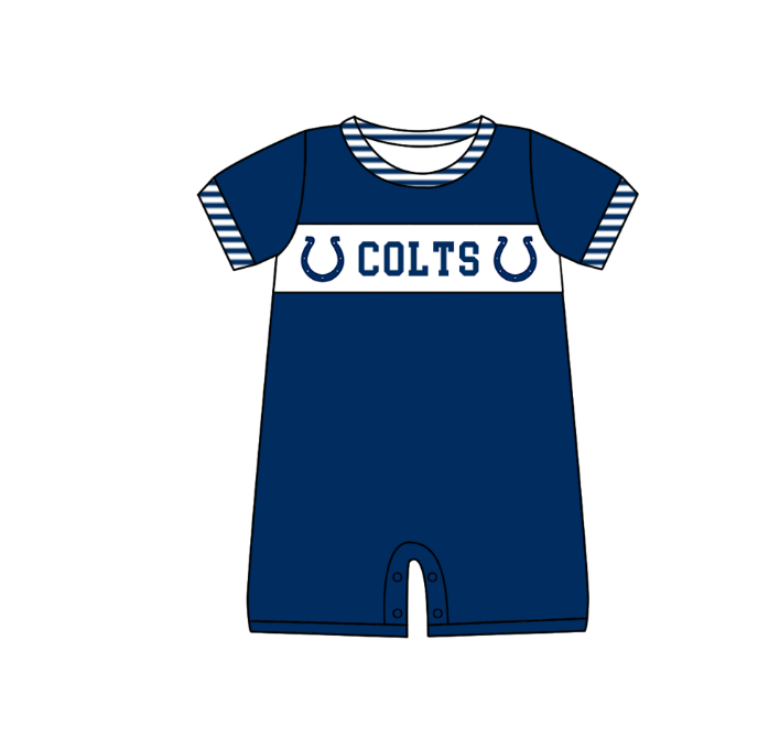 Preorder (moq 5)Baby Boys Hot Blue Short Sleeve Colts Team Rompers