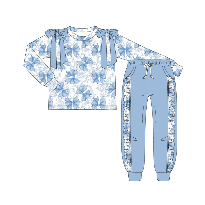 Preorder (moq 5)Baby Girls Long Sleeves Flowers Bows Top Pockets Pant Clothes Set