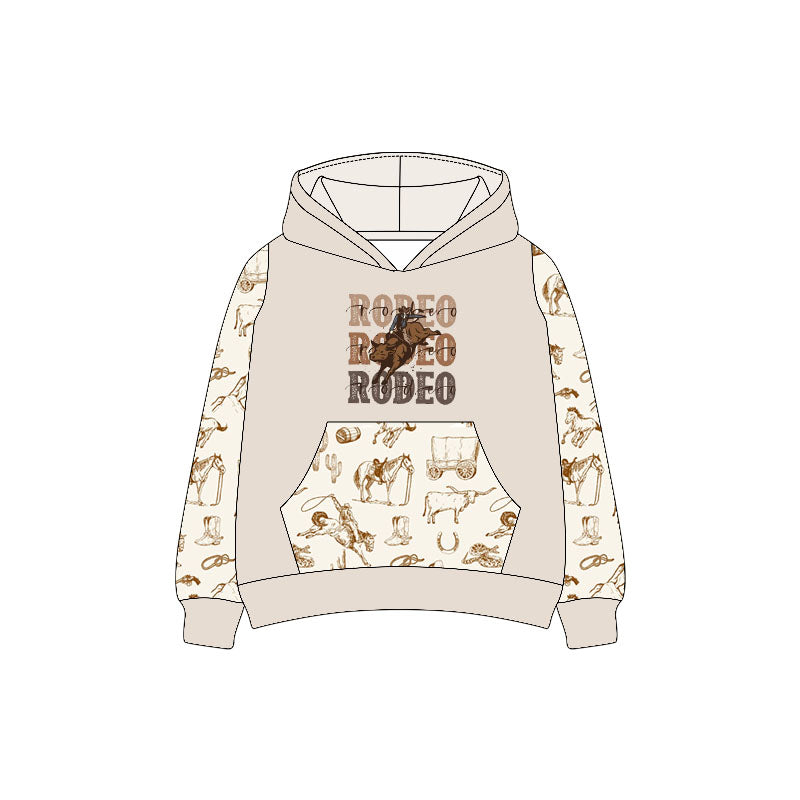 Preorder (moq 5)Baby Boys Long Sleeves Western Rodeos Pocket Hoodies Top