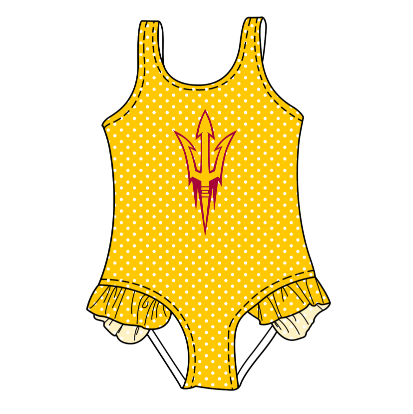 Preorder moq 5 Baby Girls Sleeveless Yellow Polka Dots Anchors Team Swimsuits