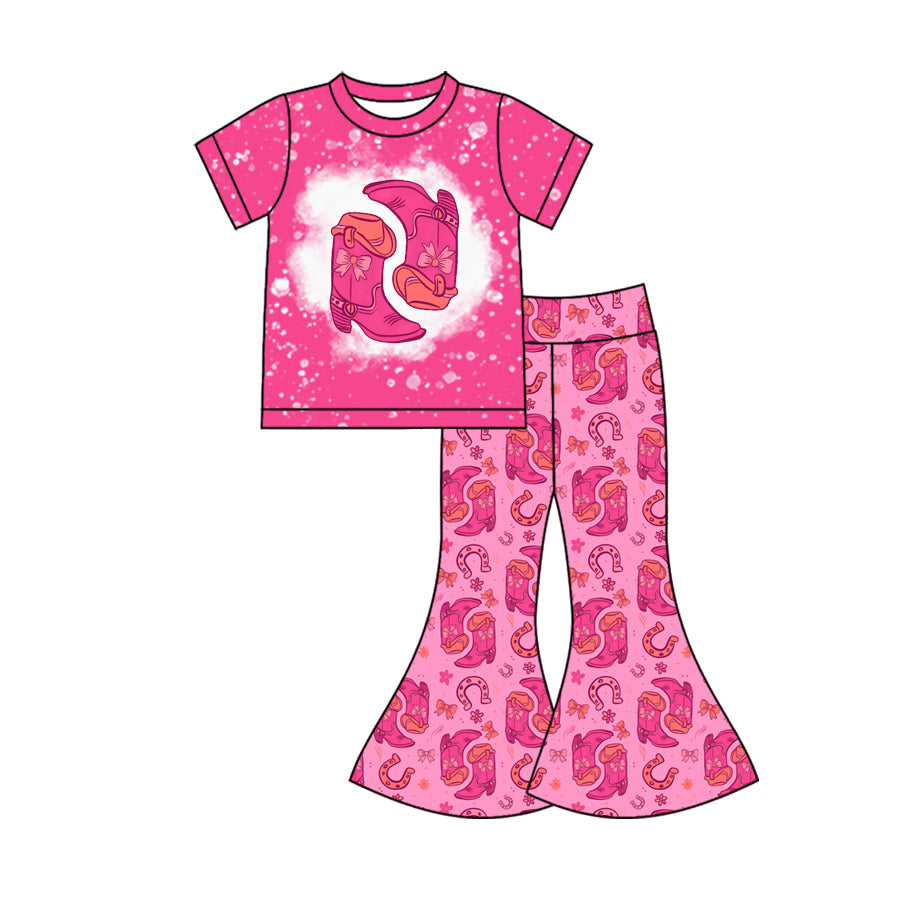Preorder (moq 5)Baby Girls Bow Boots Top Bell Bottom Pants Western Clothes Sets