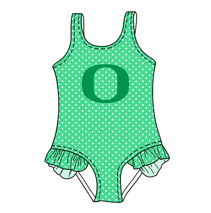 Preorder moq 5 Baby Girls Sleeveless Green Polka Dots O Team Swimsuits