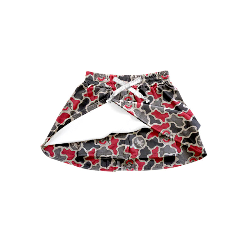 Preorder (moq 5)Baby Girls Southern Red Camo Ohiostate Team Skirt Shorts Bottom