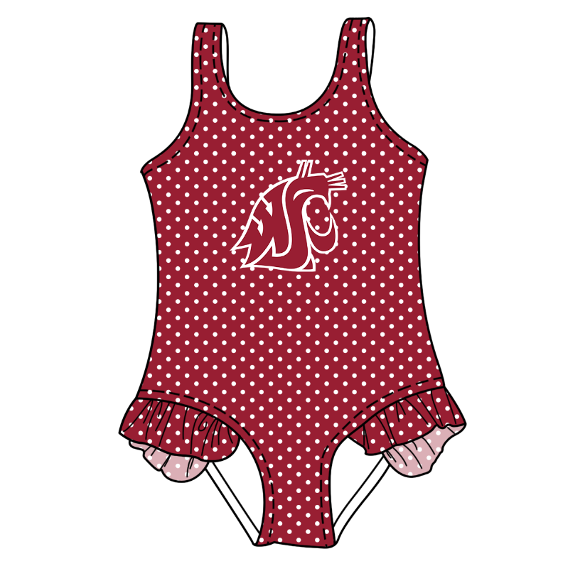 Preorder moq 5 Baby Girls Sleeveless Red Polka Dots WF Team Swimsuits