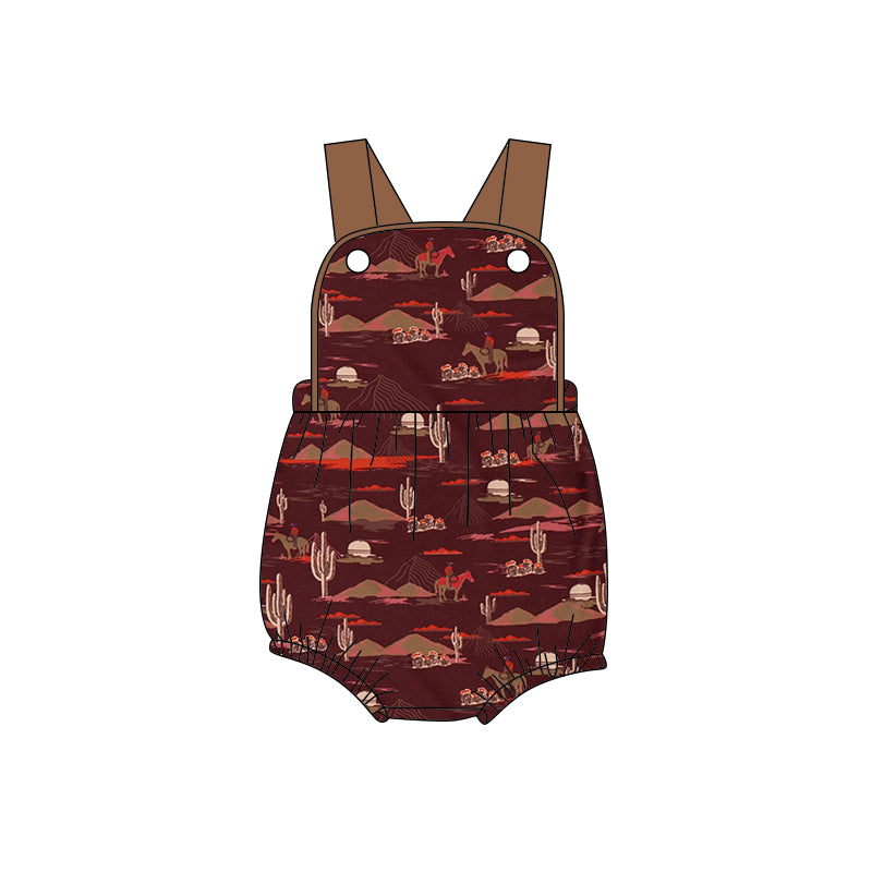 preorder(moq 5) Baby Boys Strap Horse Rodeos Cactus Western Rompers