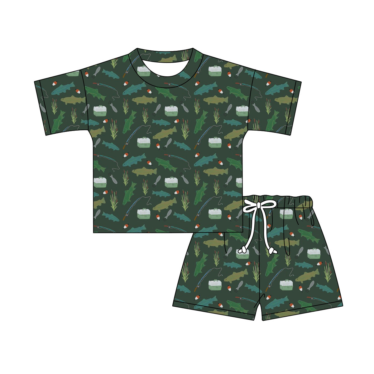 Preorder moq 5 Baby Girls Short Sleeve Fishing Top Short Hunting Clothes Sets