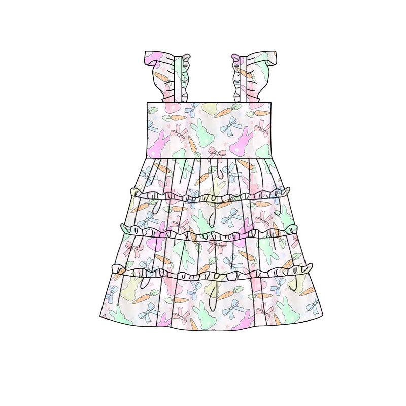 Preorder(moq 5) Baby Girls Colorful Rabbits Carrots Easter Patchwork Knee Length Dresses