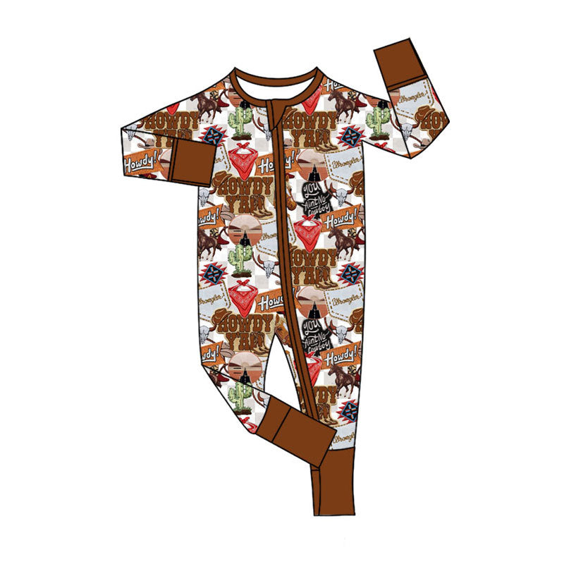 Preorder (moq 5)Baby Boys Howdy Boots Western Two Way Zip Convertible Rompers
