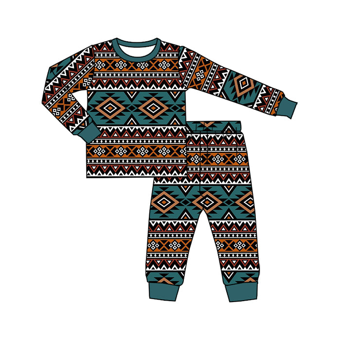 Preorder (moq 20)Baby Boys Bamboo Aztec Western Pants Pajamas Sets