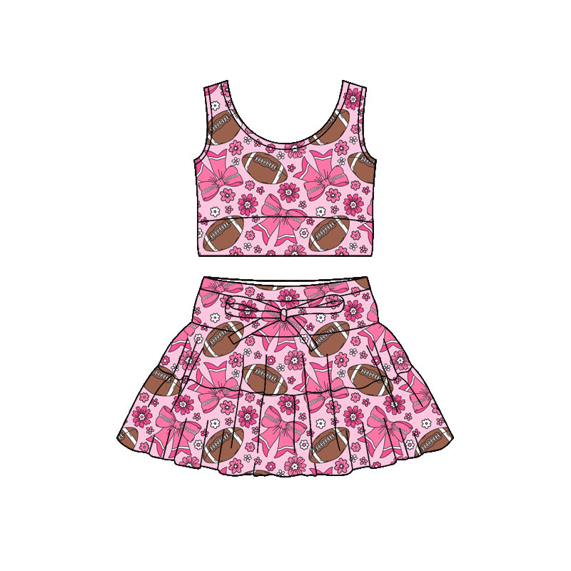 Preorder (moq 5)Baby Girls Sleeveless Footballs Flowers Vests Skirt Shorts Team Clothes Set