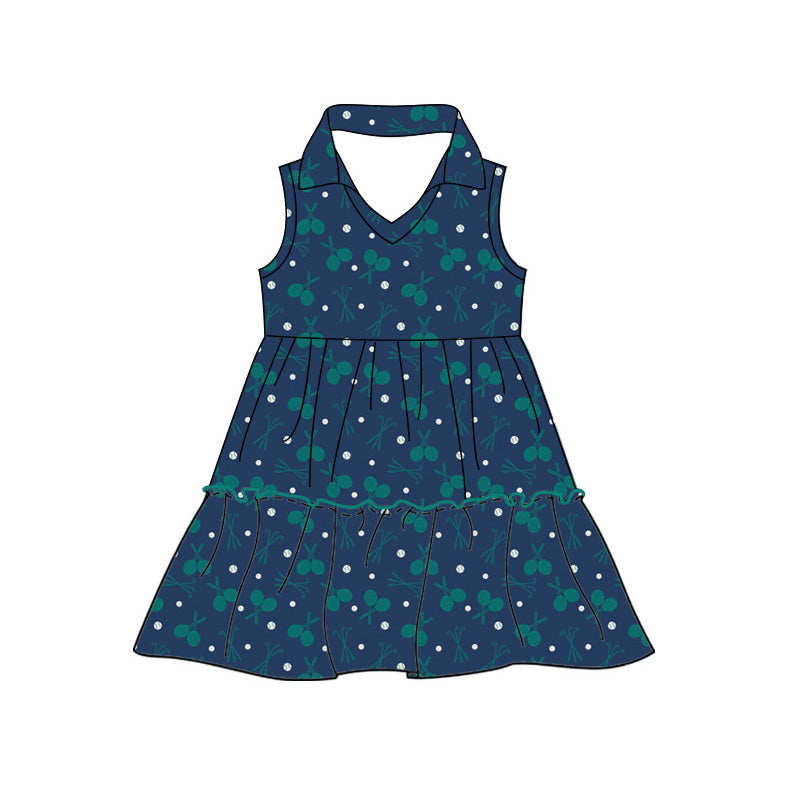Preorder (moq 5)Baby Girls Sleeveless Baseballs Patchwork Team Knee Length Dress