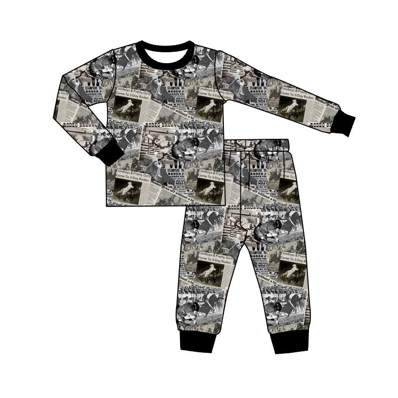 Preorder (moq 5)Baby Boys Horse Rodeos Top Pants Western Pajamas Sets