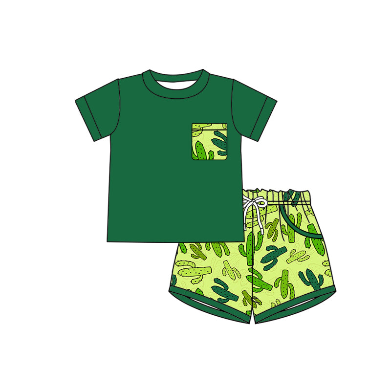 Preorder (moq 5)Baby Boys Shirts Top Cactus Pockets Shorts Western Clothes Set