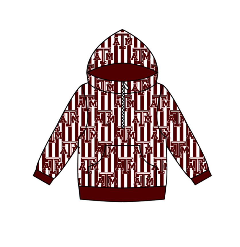 Preorder(moq 5) Baby Boys Zipper Pockets Red Stripe ATM Team Hoodies Top