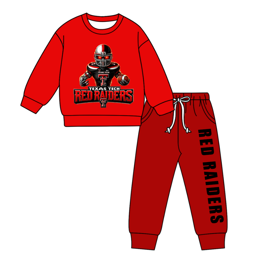 Preorder(moq 5) Baby Boys Texas Tech Red Top Pockets Jogger Pants Team Clothes Sets