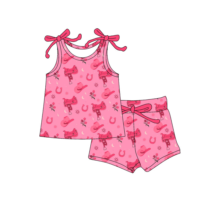 Preorder (moq 5)Baby Girls Flowers Hats Boots Top Shorts Western Clothes Set
