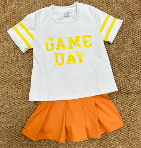 Baby Girls Vinyl Yellow Game Day Top Orange Pleated Skorts Yoga Active Team Set