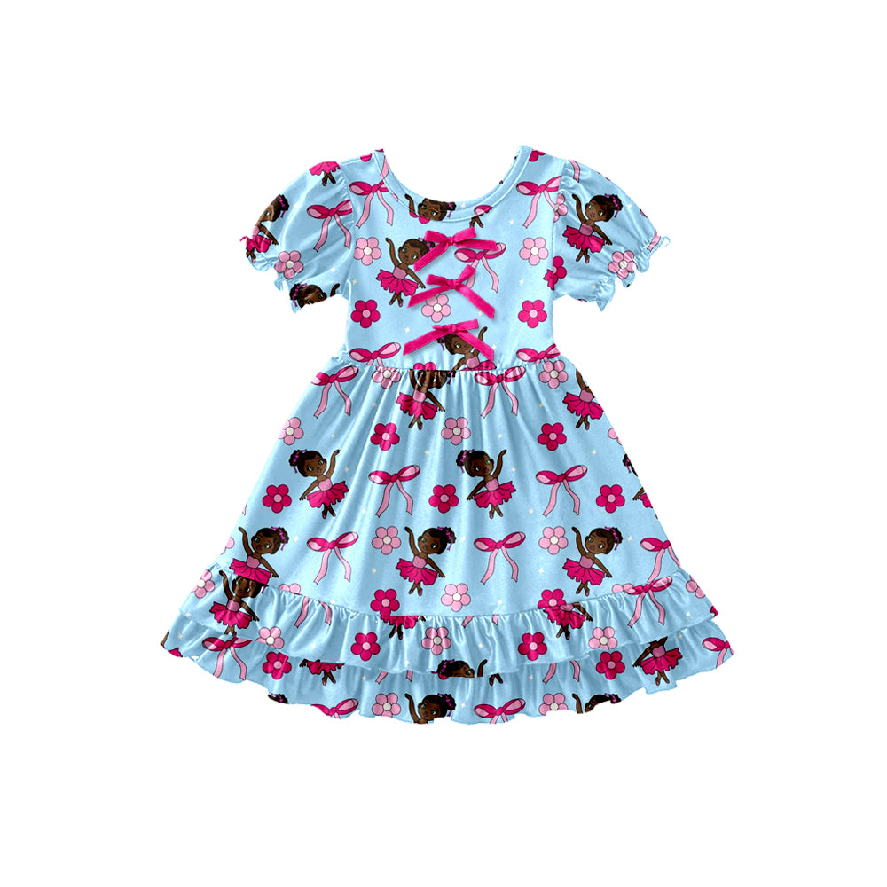 Preorder (moq 5)Baby Girls Short Sleeve Bows Flowers Princess Ruffle Knee Length Dresses