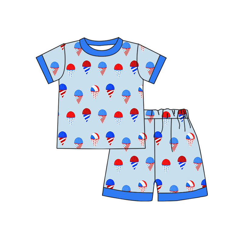 Preorder moq 5 Baby Boys Blue Short Sleeves Ice Cream Top Shorts Pajamas Set