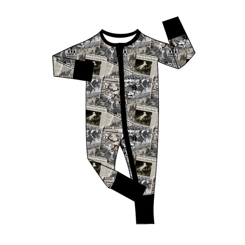 Preorder (moq 5)Baby Boys Horse Rodeos Western Two Way Zip Convertible Rompers