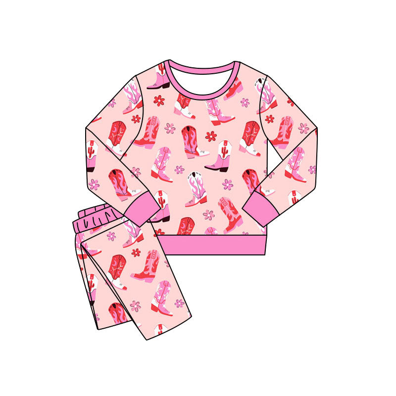 Preorder(moq 5) Baby Girls Boots Flowers Pants Western Pajamas Sets