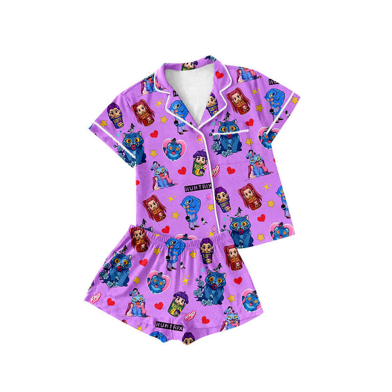 Preorder(moq 5) Baby Girls Cartoon Girls Hearts Button Pockets Top Shorts Pajamas Sets
