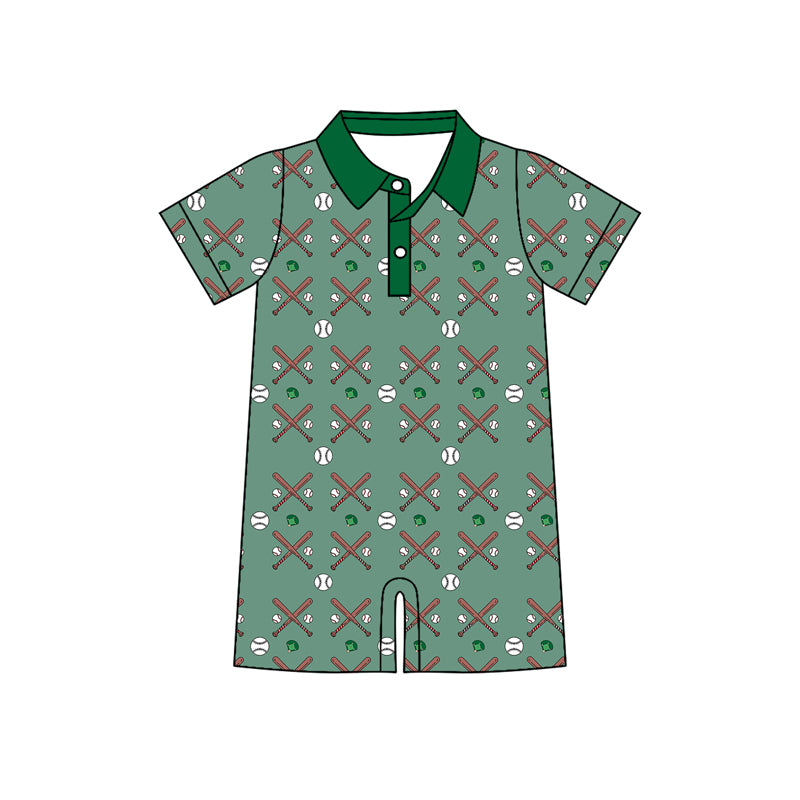 Preorder (moq 5)Baby Boys Short Sleeve Baseballs Button Team Shorts Rompers