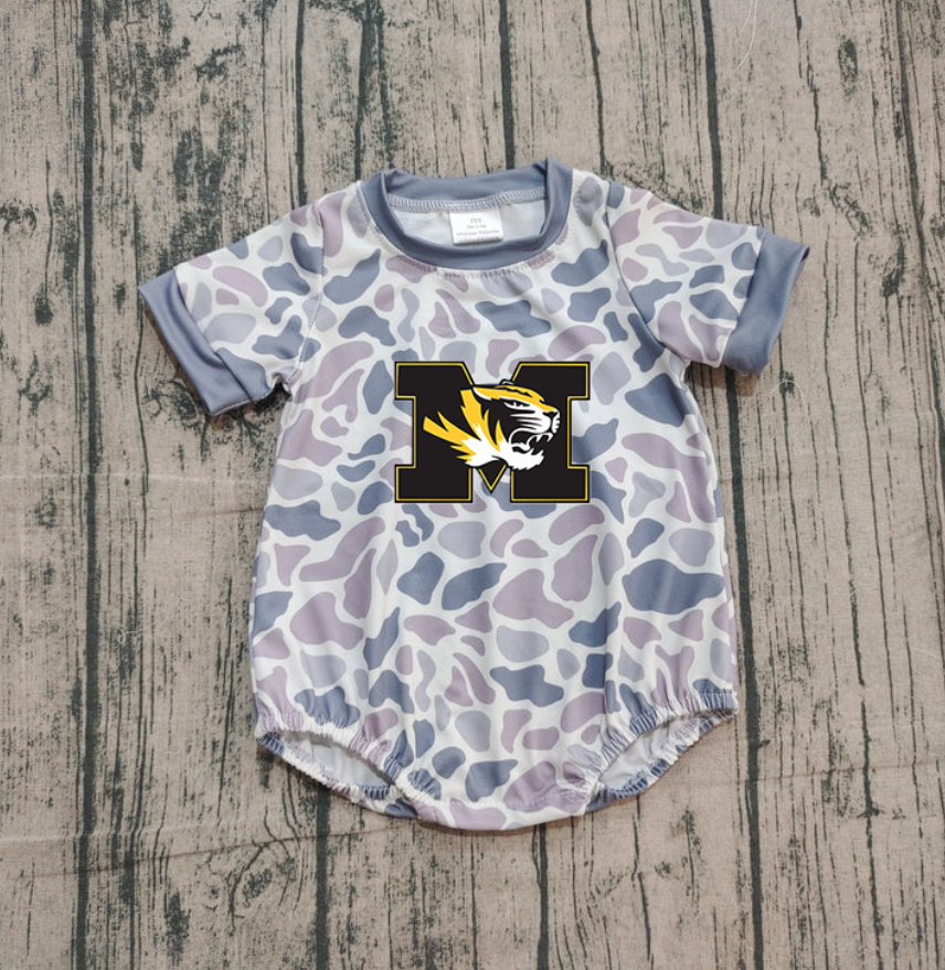 Preorder (moq 5)Baby Boys Grey Camo M Tigers Team Rompers