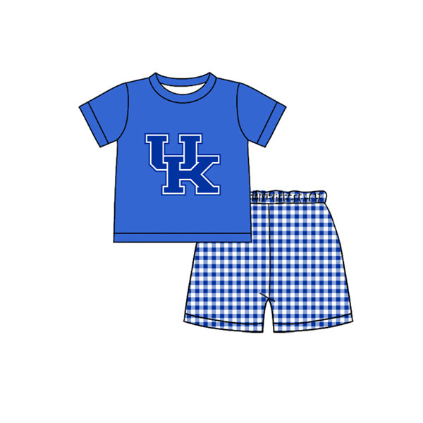 Preorder moq 5 Baby Boys Blue Short Sleeve UK Top Checked Shorts Team Clothes Set