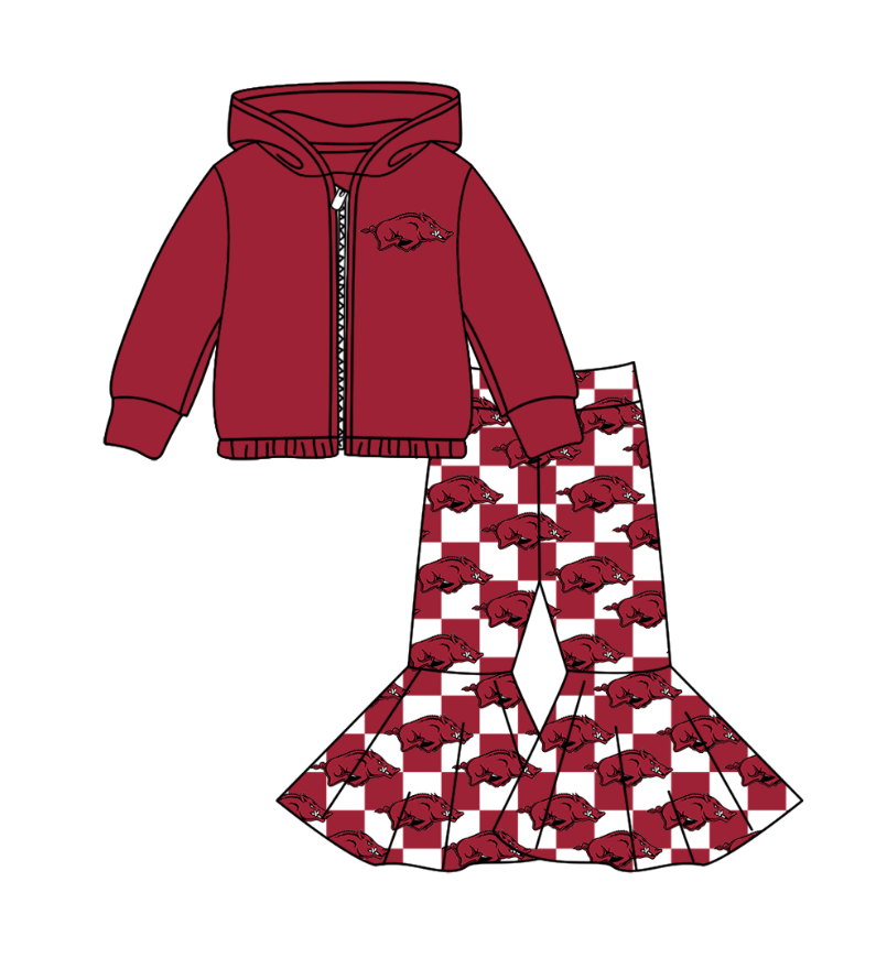 Preorder(moq 5) Baby Girls Red Bulls Zipper Hoodie Jacket Bell Bottom Pants Team Clothes Sets