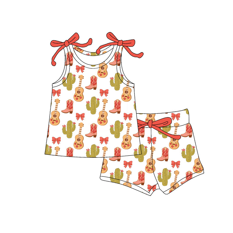 Preorder (moq 5)Baby Girls Cactus Boots Guitars Top Shorts Western Clothes Set