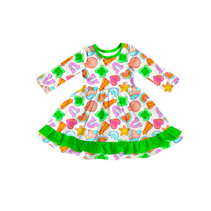 Preorder(moq 8)Baby Girls Clovers Rainbows St Patrick Ruffle Knee Length Dresses
