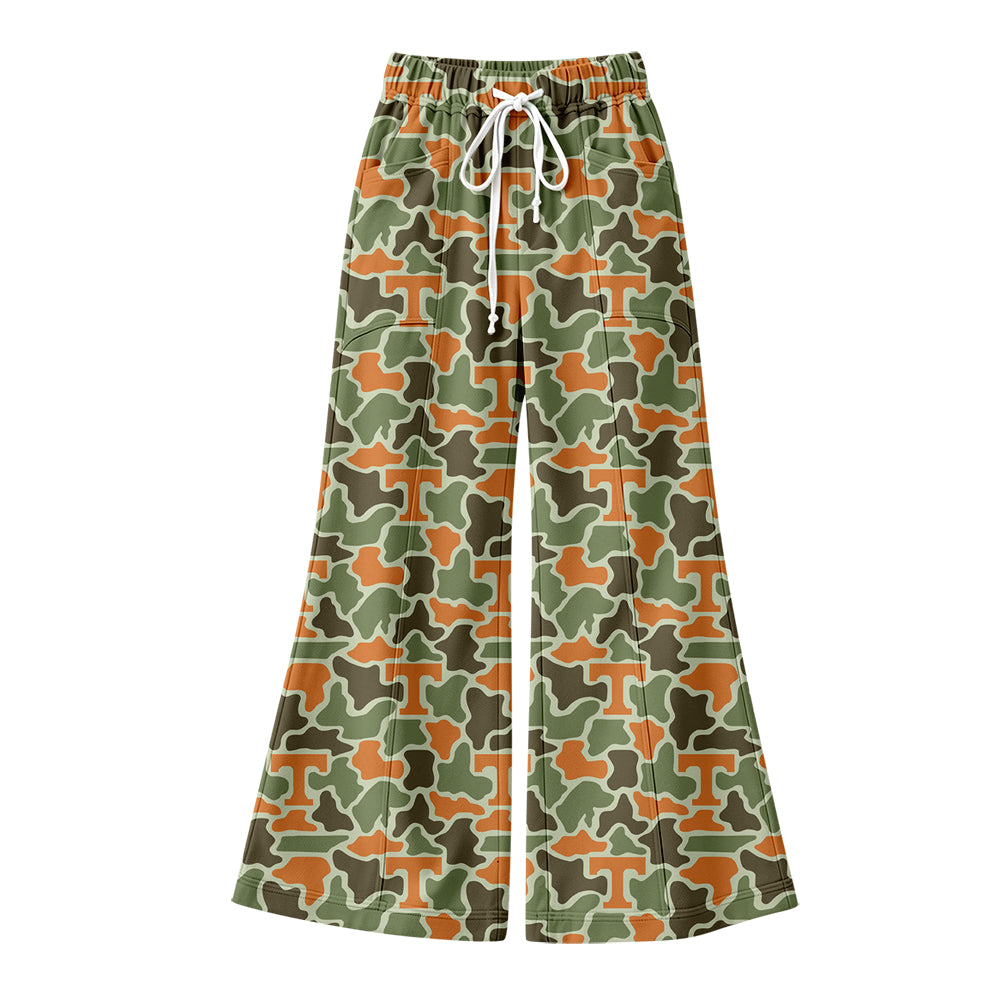 Preorder (moq 5) Women Clothes Tennessee Orange Camo Letter Print High Waist Flare Bell Bottom Pant